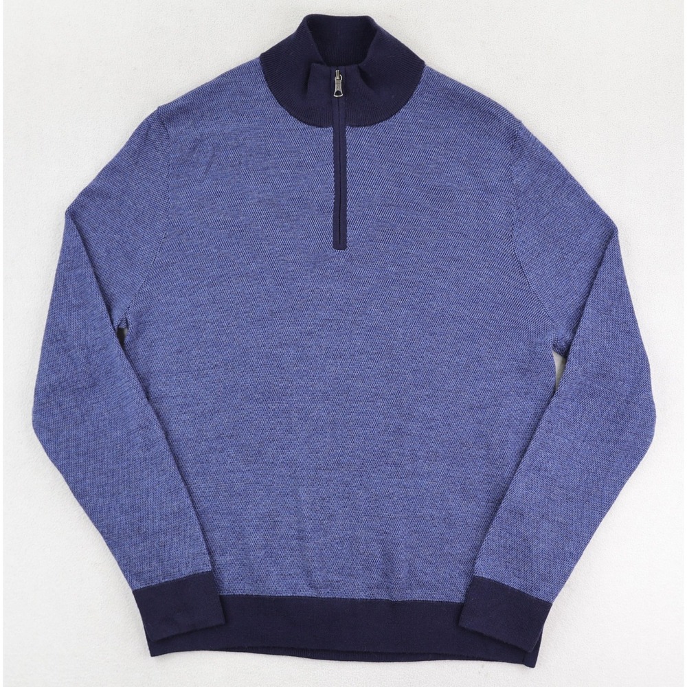 Brooks Brothers Sweater Mens Large Blue Merino Wool 1/4 Zip Mock Neck Pullover